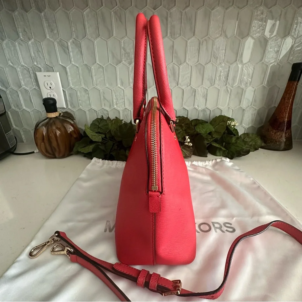 Michael Kors Red Saffiano Leather Satchel Gold-Tone Hardware & Detachable Strap - Picture 7 of 12